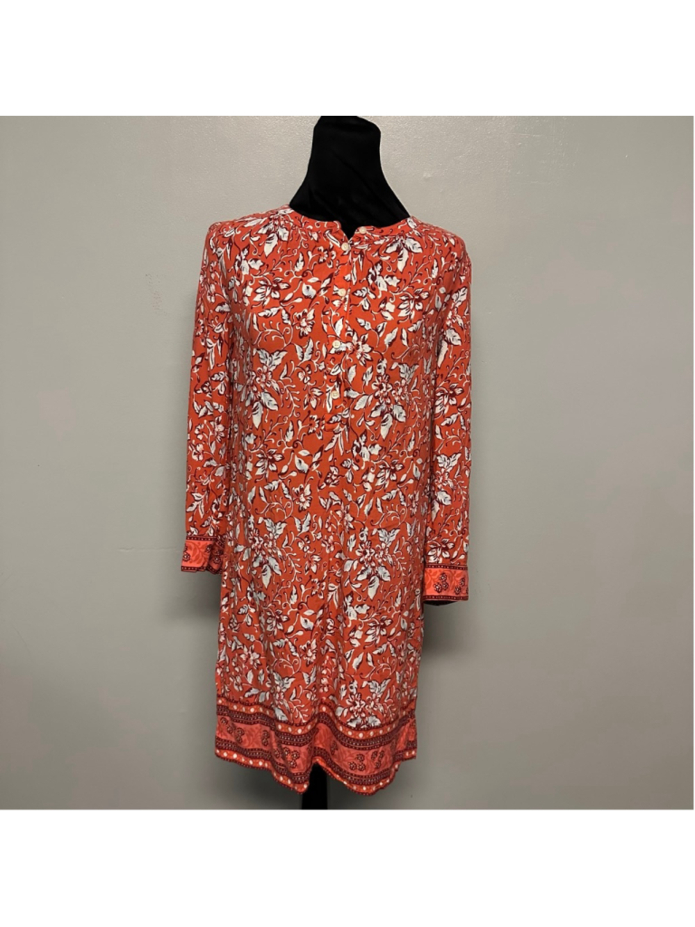 Ann Taylor LOFT Orange White Floral Knee Length Long Sleeve Dress women’s XS
